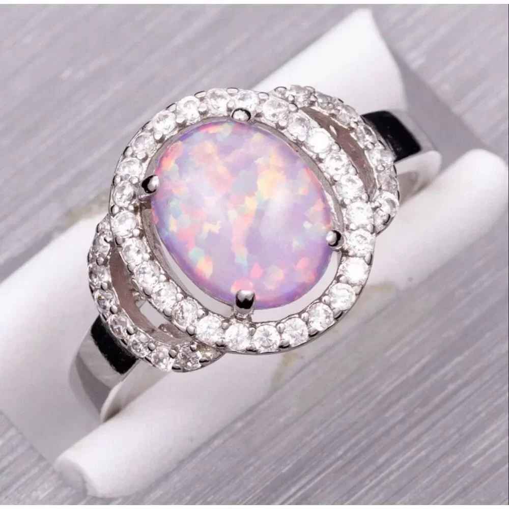 Purple Fire Opal Halo Ring